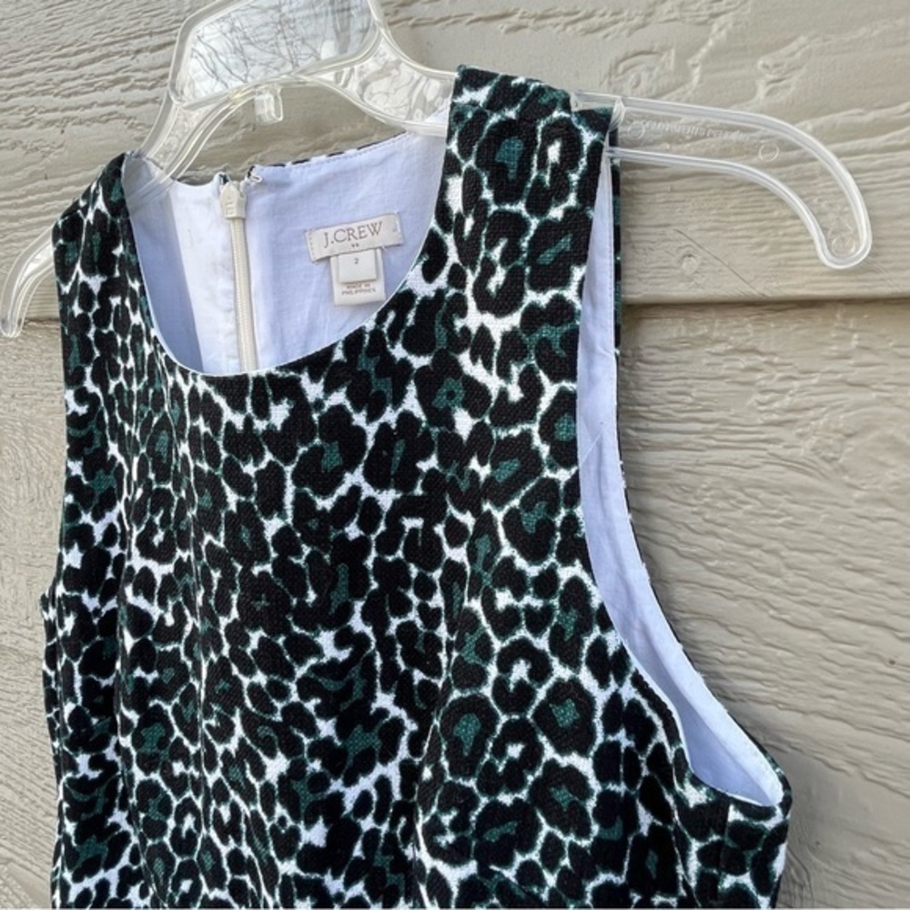 J. Crew Black Green Leopard Cheetah Animal Print Sheath Dress‎ 2 Excellent - Picture 4 of 12
